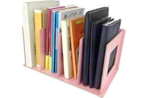 VIFER Wooden CD DVD Rack Multi Slot Book Rack Desktop Bookshelf Magazine Storage Holder for Students Kids Adult (Light Rose)