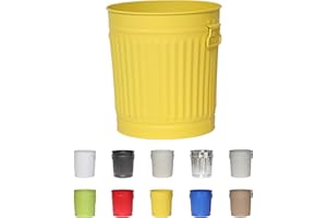 Jinfa | Cubo de basura de metal con asas | Contenedor vintage para interiores, reciclaje | Sin tapa | Amarillo | Tamaño: M | 29 cm de diámetro, 31,5 cm de altura | Volumen: 18 Litros