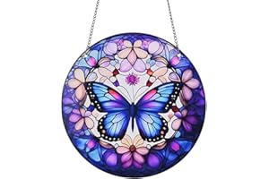 YEYERT Flower Leaf Butterfly Stained Windows Hanging Suncatcher,Flower Butterfly Suncatchers Window Ornament Glass Panel Sun Catcher Wall Hanging Decor Birthday Gifts