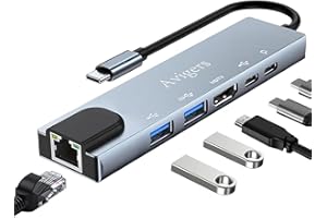 AVIGERS Hub USB C, (6 en 1) Adaptateur vers RJ45 Ethernet, HDMI 4K, PD 100W, USB 3.0 Port, USB 2.0 Port, Type-C Port, USB C Multiport Adaptateur pour iPhone 16/15 Série, MacBook Pro/Air, iPad, Samsung, etc.