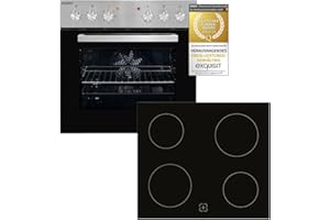 Exquisit Einbauherd-Set Backofen EHE10156-U-020 Set inox | Energieeffizienzklasse A | 59 l Garraum | Grill | Umluft | Glasker