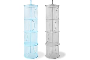 DHSWNNG Hängenetz Aufbewahrung, 2 Stück Hängende Netz-Aufbewahrungstasche 4 Tier Faltbare Hängeaufbewahrung Mesh Hängender Speicherkorb für Spielzeug Kleine Kleidung Badezimmer Balkon