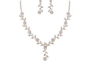 GKAOPI Wedding Jewellery Set for Women Flower Leaf Gorgeous Crystal Necklace Dangle Earrings for Wedding Engagement Party Bridal Bride Bridesmaid Prom Jewellery Sets