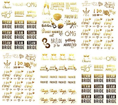 Bachelorettesy Premium Bachelorette &amp; Team Bride Temporary Tattoos 100+ Metallic Tattoos (6 Sheets) Bride Tribe, Bachelorette Party Favors,Accessories In Gold, Silver (Joy Collection)