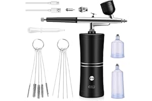 PORFOYO Set Aerografo, Kit Aerografo con Compressore, Aerografo Portatile USB Ricaricabile, Kit Pistola Aerografo Senza Fili, Set Di Aerografi Manuali, per Decorazione Di Torte,Nail Art (Nero)