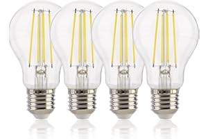 FLSNT Żarówka E27 4000K Zimna biel, 7W (odpowiednik 60 W), A60 LED Filament Edison Żarówka E27, 806LM Żarówki LED E27, przezroczyste szkło, nieściemnialne, zestaw 4 szt