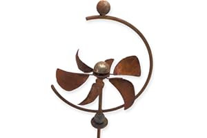 CRISPE HOME & GARDEN Metall Windrad 'Halbkreis' - massives Windspiel Windmühle für den Garten - wetterfest und standfest - mit bestem Kugellager - aus Vollmetall mit Edelrost-Patina – Höhe 140 cm