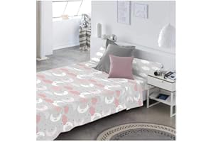 COTTON ARTean Juego de sabanas Infantil/Juvenil LUNITAS Multicolor. Juego de Cama para 90 x 190/200. Incluye encimera + Sabana Bajera Ajustable + 1 Funda de Almohada. Color Gris