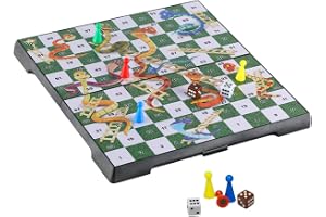 KOKOSUN Snakes and Ladders Board Game Set, Magnetic Folding Travel Game, Family Fun Toys/Gift for Kids and Adults (Rounded Corner Style-24CM)