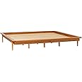 Walker Edison Mid Century Modern Solid Wood Platform Bed Headboard Footboard Bed Frame Bedroom, King, Caramel