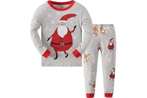 MIXIDON Kids Christmas Pyjamas Set 100% Cotton Boys and Girls Xmas Pjs Toddlers Long Sleeve Pyjamas 2 to 11 Years