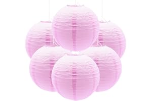 Ruidee 6Pcs Paper Lanterns Decoration 12in Round Hanging Paper Lanterns Round Paper Lampshade Chinese Lanterns Ball Lanterns Lamps for Birthday Wedding Party Decoration（SDL/Pink）