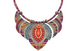 YAZILIND collares bohemios estilo étnico grueso colorido festival étnico tribal con cuentas babero collar gargantilla collar joyería