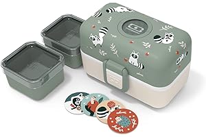 monbento - Fiambrera Infantil MB Tresor Raccoon - Mapache - Lonchera para Niños 3 Compartimientos - Caja de Merienda - Ideal Escuela/Parque - Sin BPA - Segura y Duradera - Verde