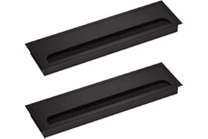 LIKERAINY Pasacables Mesa Oficina Cable Glándula Rectangular 80x 280mm para Encastrar en Escritorio Cable Salida Angular Aluminio Acabado Negro Anodizado Organizador de Alambre 2 Piezas