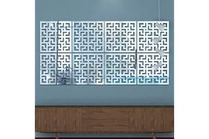 XEMZ Chinese Style Hollow-Out Window Pattern Self-Adhesive Acrylic Mirror Wall Sticker, 8Pcs DIY Art Decals Murals Plastic Wall Tiles Sticker, Home Wall Decoration for Living Room Bedroom Office (Silver)