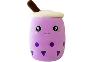 BAIYSFFG Cute Cartoon Boba Milk Tea Soft Plush Doll, Giant Boba Bubble Plushie Stuffed Tea Cup Pillow Gift Toys(Brown,25CM) (Purple-24cm)