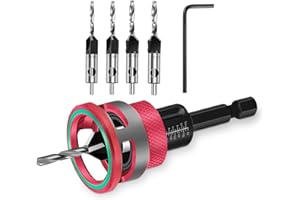 NOKWOCY Jeu de 6 forets fraisés avec butée de profondeur réglable et clé en forme de L, parfaits pour les projets de travail du bois, du plastique et du bois (Red)