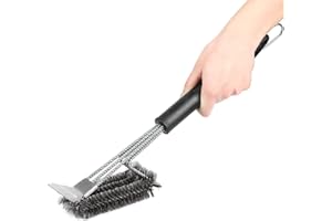 GRANDMA SHARK 18" Grill Cleaning Brush, BBQ Grill Barbecue Brush with Extra Long Stainless Steel Bristles PP Thermal Insulation Handle, Perfect Barbecue Accessories for Charcoal Gas Electric Grill