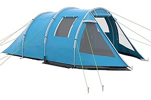 Outsunny 3-4 Man Tunnel Tent, Two Room Camping Tent with Windows, Portable Carry Bag, for Fishing, Hiking, Sports, Festival