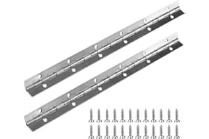 TWOBUD 2 PCS Piano Hinge 300mm Long Stainless Steel Continuous Hinges with 24pcs Screws Metal Silver Heavy Duty Furniture Hinges with Holes for Pianos Wooden Cabinet Doors Large Windows Boats