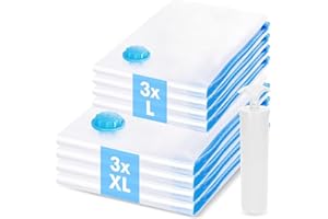 YAMAIDUO 6 pezzi Sacchetti Sottovuoto Vestiti Viaggio, 3 XL + 3 L Buste Sottovuoto Vestiti, Sacchi Sottovuoto Piumoni per Cuscini, Cappotti, Coperte, Lenzuola e con Pompa a Mano