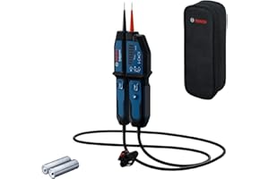 Bosch Professional Spannungsprüfer GVT 1000-15 (Spannungsprüfung bis 1000 V AC/DC, LED-Feedback, Summer, Vibrationsalarm, IP65, eingebaute Taschenlampe, 125 cm Kabel, 2x1,5 V LR03 (AA), Tasche)