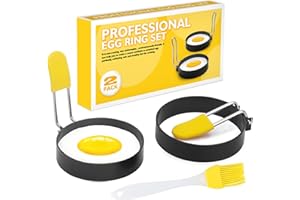 MUYAPAY Pancake Form Egg Ring,2 Stück Spiegeleiform,Spiegeleierformen für die Pfanne,Antihaft-Spiegeleiformen Edelstahl,mit Klappgriffen und Ölpinsel,für Spiegeleier,Sandwiches,Hackbraten