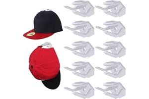 EACHPT Adhesive Hat Hooks,10Pcs Hat Rack for Wall, Adhesive Hat Holder Cap Hook, Minimalist Hat Display Rack Hat Organizer Wall Mounted, Baseball Cap Rack Hooks Strong Hold (White, 10 Pcs)