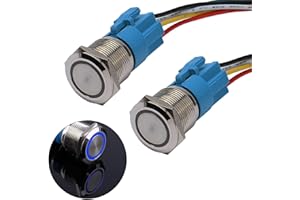 JIQI 2× 19mm 12V bis 24V 3A Latching wasserdicht Druckschalter Metall Ein/Aus Latch Taste Schalter mit LED Kontrollleuchte IP66 1NO1NC selbsthaltend vorverdraht Button Switch für Yacht Caravan (Blau)