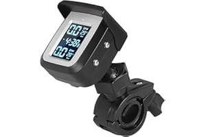 skrskr TPMS Tyre Pressure Monitoring System Solar Power Wireless Tire with 2 External Sensors Temp & LCD Display Auto-Alarm Auto Sleep Awake for Motorcycle, Black
