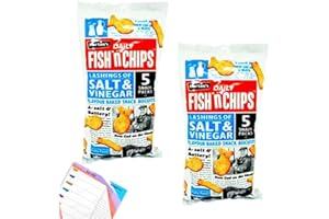 Burtons Fish 'N' Chips Salt Vinegar Flavour 10 Snack Packs of 25g (2 Packs of 5 each) Irresistible Baked Snack Biscuits | Included Jaspem Shopping List