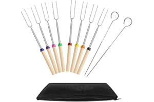 Ecloud Shop Marshmallow torrefazione Sticks - Set di 8 in Acciaio Inox telescopica Spiedini -Estendibile a 32 Pollici di Lunghezza - 2 Bastoncini per Grigliare in Acciaio Inossidabile 304 gratuiti