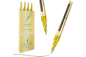 Pinturale Arts Set 4 Pennarello Oro Punta Fine | Pennarello Oro Metallizzato | Pennarelli Acrilici Punta Fine 0,7 mm | Pennarelli Metallizzati Per Vetro, Ceramica, Legno, Sassi