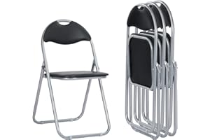 LuxNook Chaise Pliante en métal, Lot de 4 avec Rembourrage en PVC et Dossier. Chaise Pliante Confortable pour invités, Cuisine, Camping, Noir+Argent