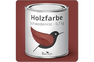 Berico Holzfarbe - Schwedenrot - 0,7 Kg - 4in1 Premium Holzlack inkl. Grundierung & Decklack - Für Innen und Außen - Robust & Wetterfest