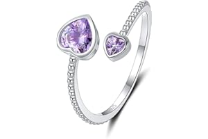 STEP FORWARD 925 Anelli d'Argento Sterlina Pietra Portafortuna per Donne o Ragazza Regolabile Aperto Cuore Pietre Fortunata Banda Compleanno & Gioielli Regalo San Valentino