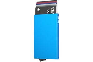 VULKIT Etui na karty kredytowe z ochroną RFID, smukły metalowy uchwyt na karty, portfel dla mężczyzn typu Pop Up do frontowej kieszeni pomieści 5 kart