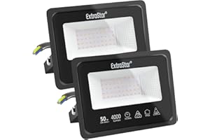 EXTRASTAR Focos LED Exterior 50W, 4000Lm, Luces LED Exterior Impermeable IP65, Luz Cálida 3000K, para Terraza, Jardín, Patio, Parque, Garaje,Pasillo 2 Pcs