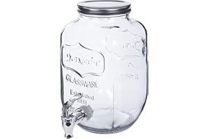 TWO TIGERS Dispensador de Bebidas con Grifo de Cristal. A Elegir en Tres Tamaños. Dispensador de Zumo, Agua, Vino, Refrescos. Transparente, con Grifo de Plástico Metalizado y Tapa para Evitar Derrames. (3,8L)