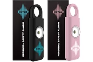 Personal Alarm NOYZIE Personal Safety Alarm TWIN PACK LOUD 125db Siren 200-Lumen Strobing LED Light - Self Defence Rope Alarm Keyring Keychain for Women, Men, Elderly, Dog Walkers (Black & Pink)