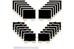 JEFURE Kreidetafel Klein mit Ständer 24 Stück, Kleine Tafel zum Buffetschilder, Preisschilder Aufsteller, Tischkärtchen, Tafel zum Beschriften, Platzkarten Hochzeit, mit Kreidemarker