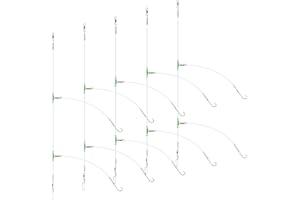 Luroad Lot de 5 Bas de Ligne de pêche en mer, pré-noués, hameçons de pêche en mer, Tailles 1, 2/0 pour la Plage, la pêche à la Rive, Le blanchiment, Le Bar, la Plaice