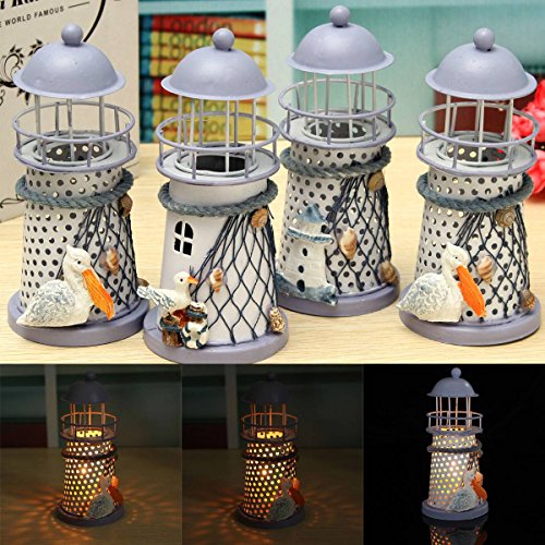 KING DO WAY Leuchtturm Mini leuchtturm deko Mittelmeer Stil Kerze Teelicht Haus Zimmer Deko Eisen Lighthouse in Muster zufaellig versendet 14.5 x7cm - 5