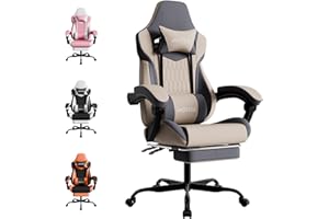 WOTSTA Gaming Chair, Ergonomic Gaming Chair with Footrest and Lumbar Support, Computer Chairs, Height Adjustable Computer Racing Gamer Chairs for Gaming or Office, Beige Blue
