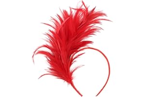 Coucoland Feather Fascinator 1920s Fascinator Gatsby Feather Headband Bridal Headpiece 1920s Flapper Accessories Derby Headpiece for Cocktail (Red)