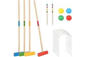 Ansobea Jeu de Croquet, Ensemble de Croquet à 2-4 Joueurs, Jeu de Croquet Jouets en Bois pour Enfants Adultes, Jeu d’adresse de Jardin Familial en Plein air