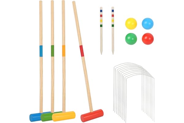 Ansobea Jeu de Croquet, Ensemble de Croquet à 2-4 Joueurs, Jeu de Croquet Jouets en Bois pour Enfants Adultes, Jeu d’adresse de Jardin Familial en Plein air