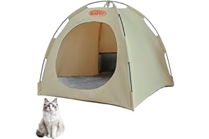 BUERPINKING Tente Tipi pour Chat Chiens, Niche pour Chat avec Coussin Amovible et Lavable, Coussin épais, Tente Portable intérieur extérieur pour Chats, Chiots et Autres Petits Animaux (Beige, M)