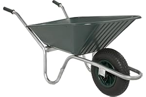 THE WORKPLACE DEPOT Garden Wheelbarrow, Heavy Duty 90L Green Polypropylene Hand Cart with Steel Frame, Pneumatic Wheel & Ergonomic Handles